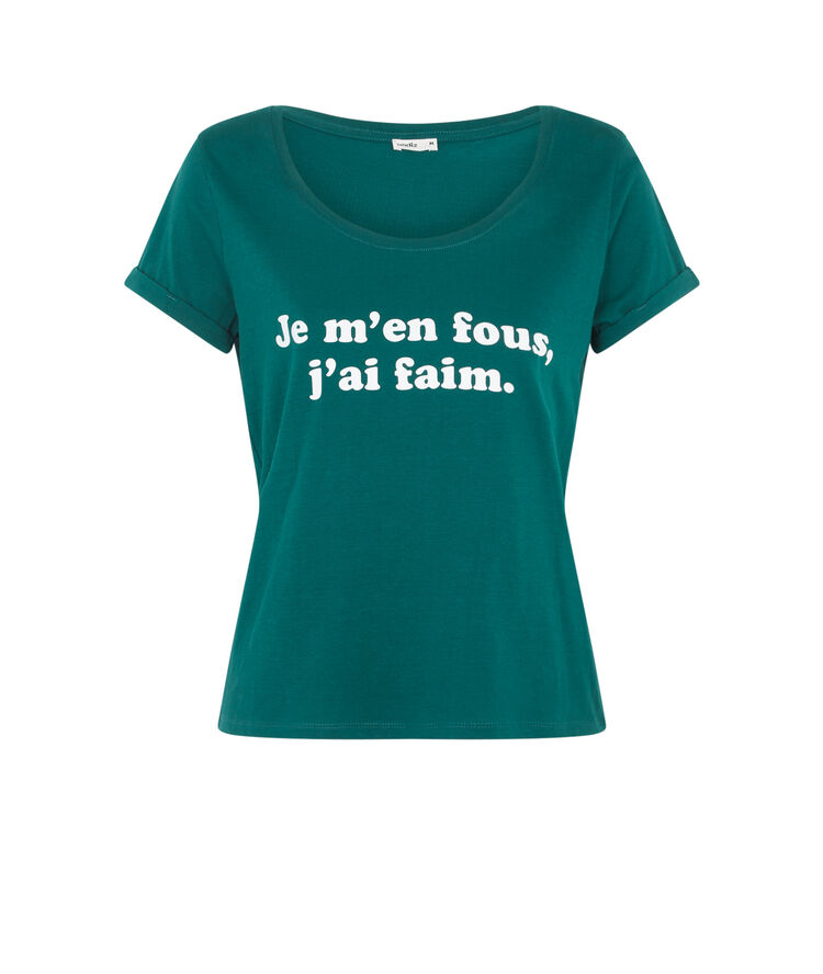 Top de punto con mensaje famoniz bosque verde.