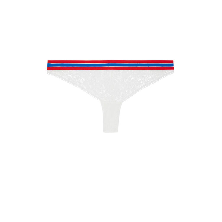 Braguita brasileña de encaje con detalle de cinta coolgirliz blanco.