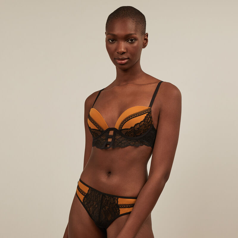 Sujetador push-up de microfibra y encaje - negro y beige Sujetador push-up de microfibra y encaje - negro y beige ;