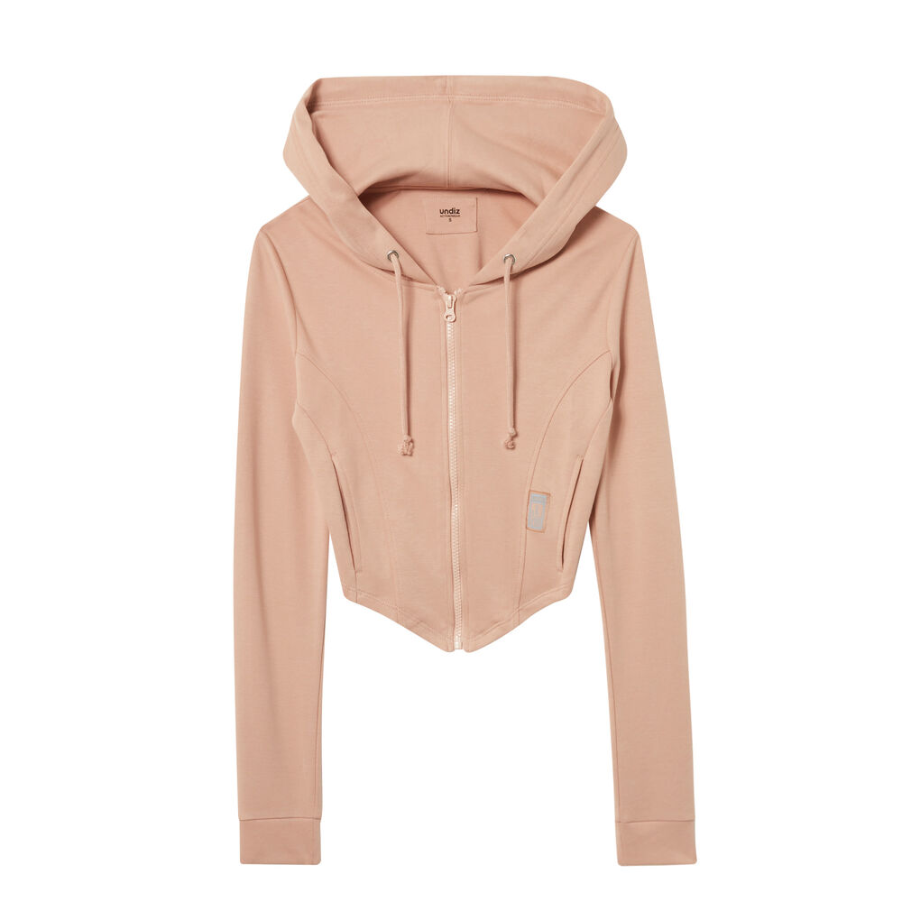 Chaqueta crop efecto corsé escotado con la espalda recta - nude beige.