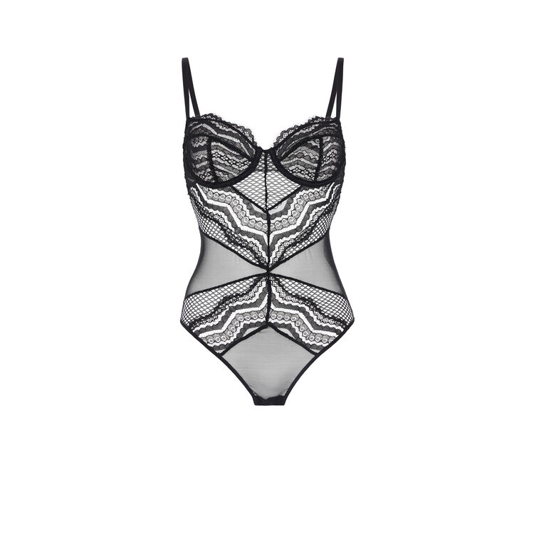 Body de encaje con aros madonniz negro.
