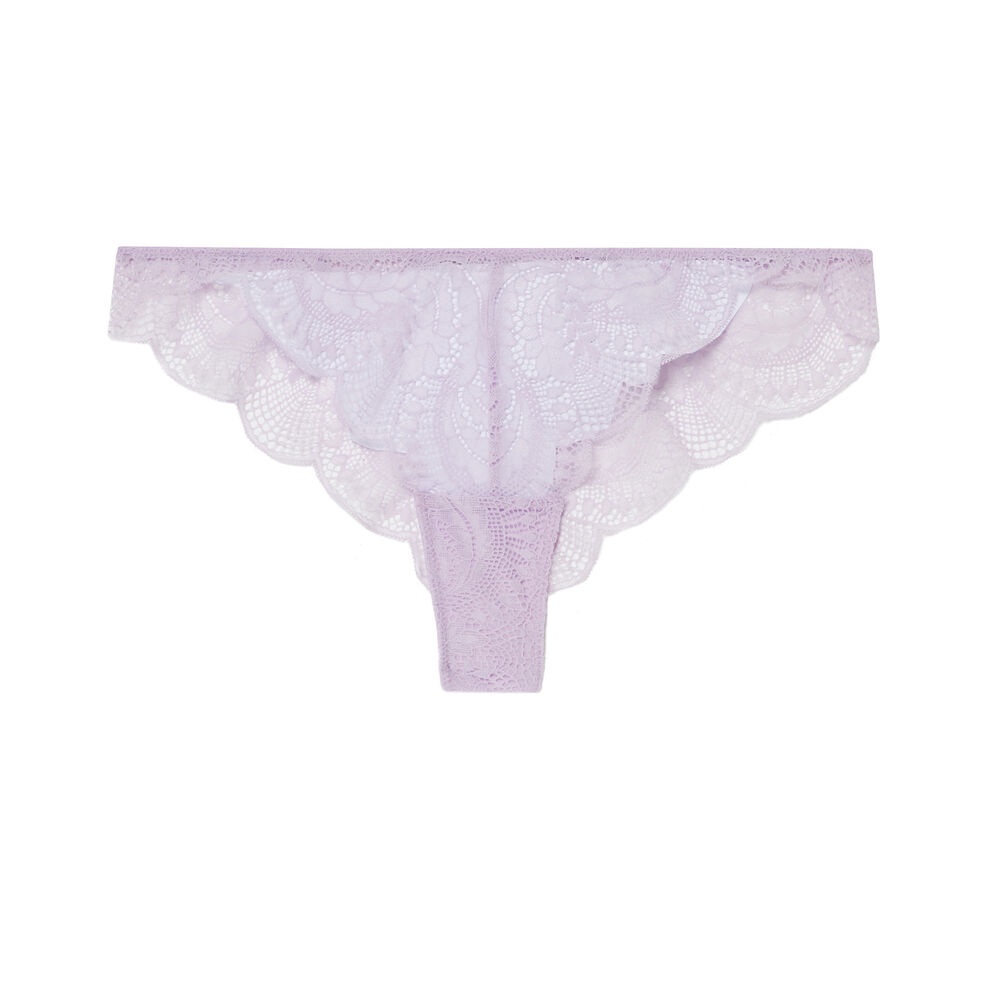 Braguita brasileña de encaje y lazos satinados - lila morado.