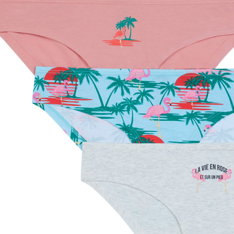 Juego de 3 braguitas con estampado de palmera rosa claro Juego de 3 braguitas con estampado de palmera rosa claro;