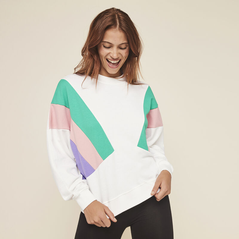 Sudadera de cuello redondo con tiras de colores triblockiz Sudadera de cuello redondo con tiras de colores triblockiz;