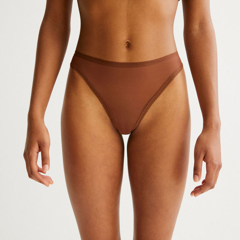 Tanga de tul liso - marrón Tanga de tul liso - marrón;