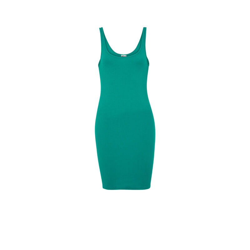 Vestido liso con forma de camiseta sin mangas - verde Vestido liso con forma de camiseta sin mangas - verde;