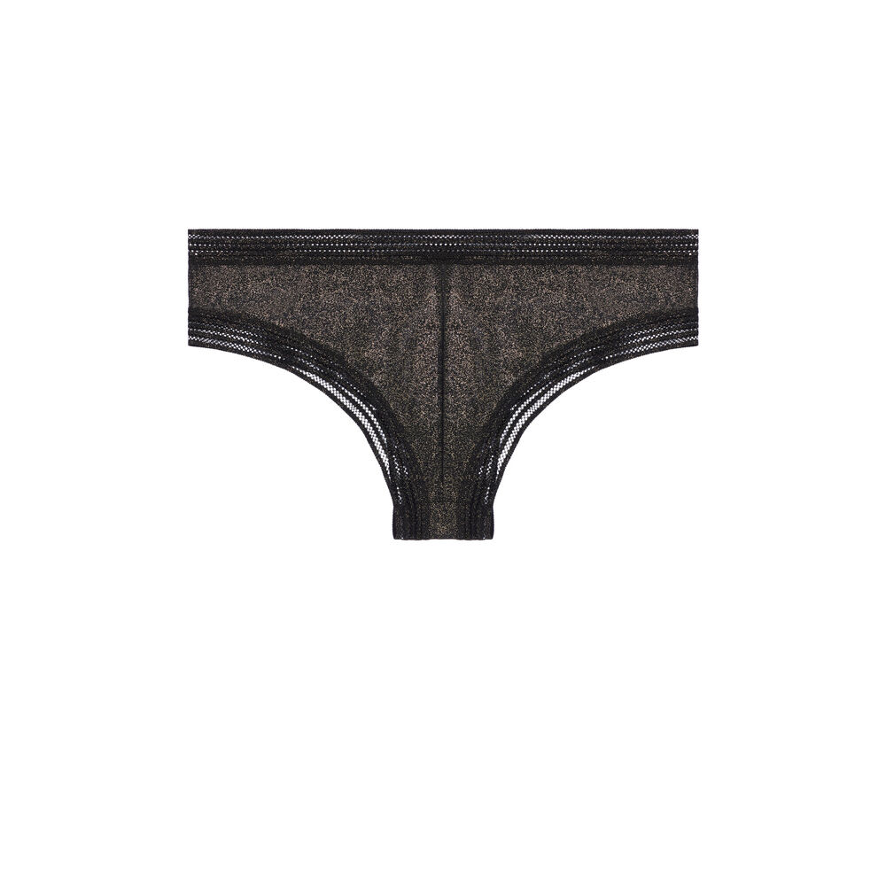Braguita culotte de tejilla y tul - negro y dorado negro.