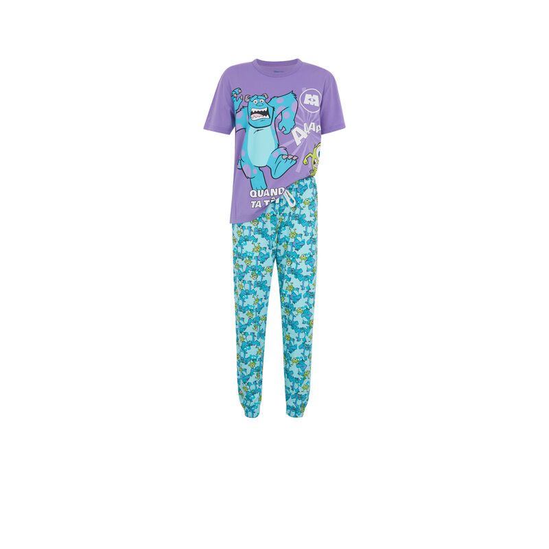 Conjunto de pijama top + pantalón estampado monstruos, s.a. mycrewiz morado.