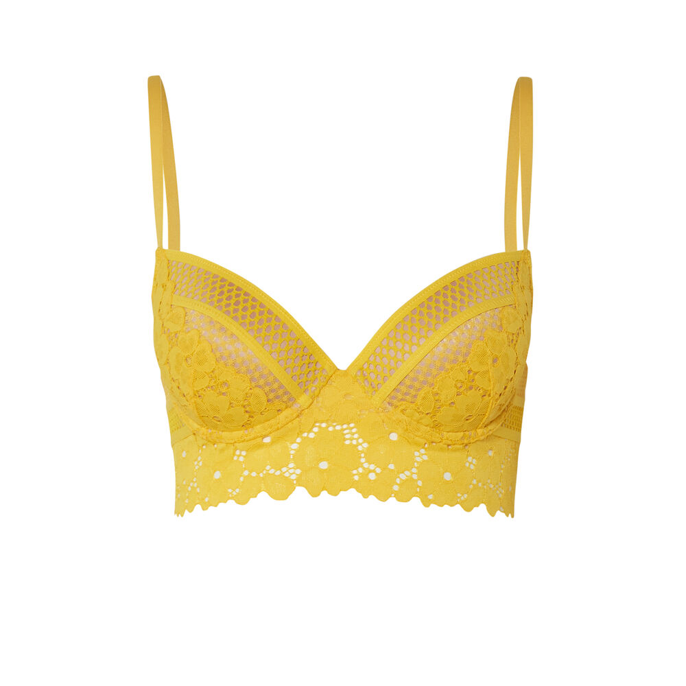 Sujetador de aumento de encaje con flores y rejilla - amarillo amarillo.