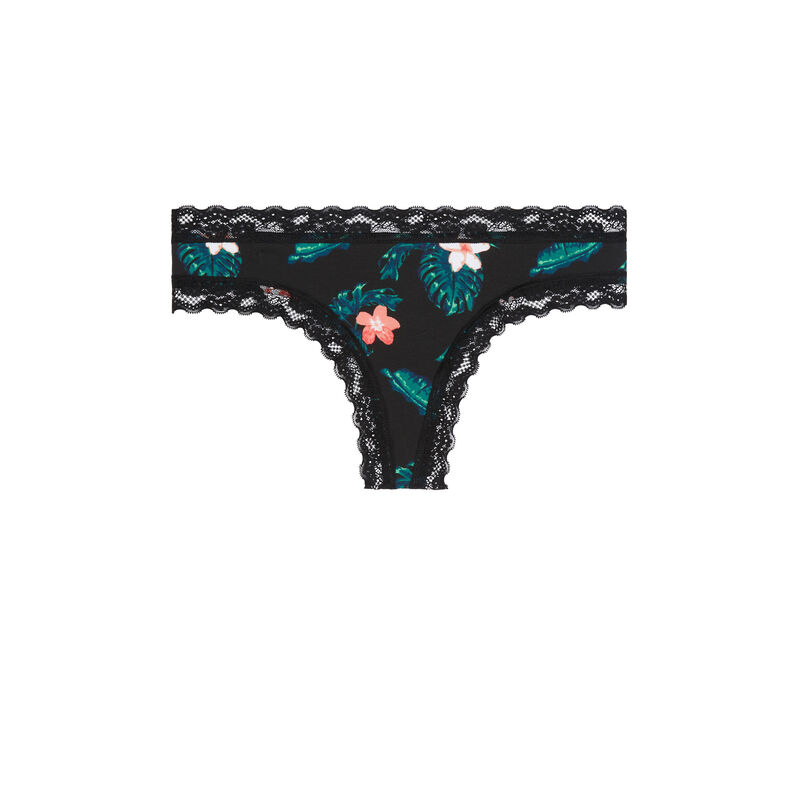 Braguita culotte de algodón con estampado tropical negro Braguita culotte de algodón con estampado tropical negro;