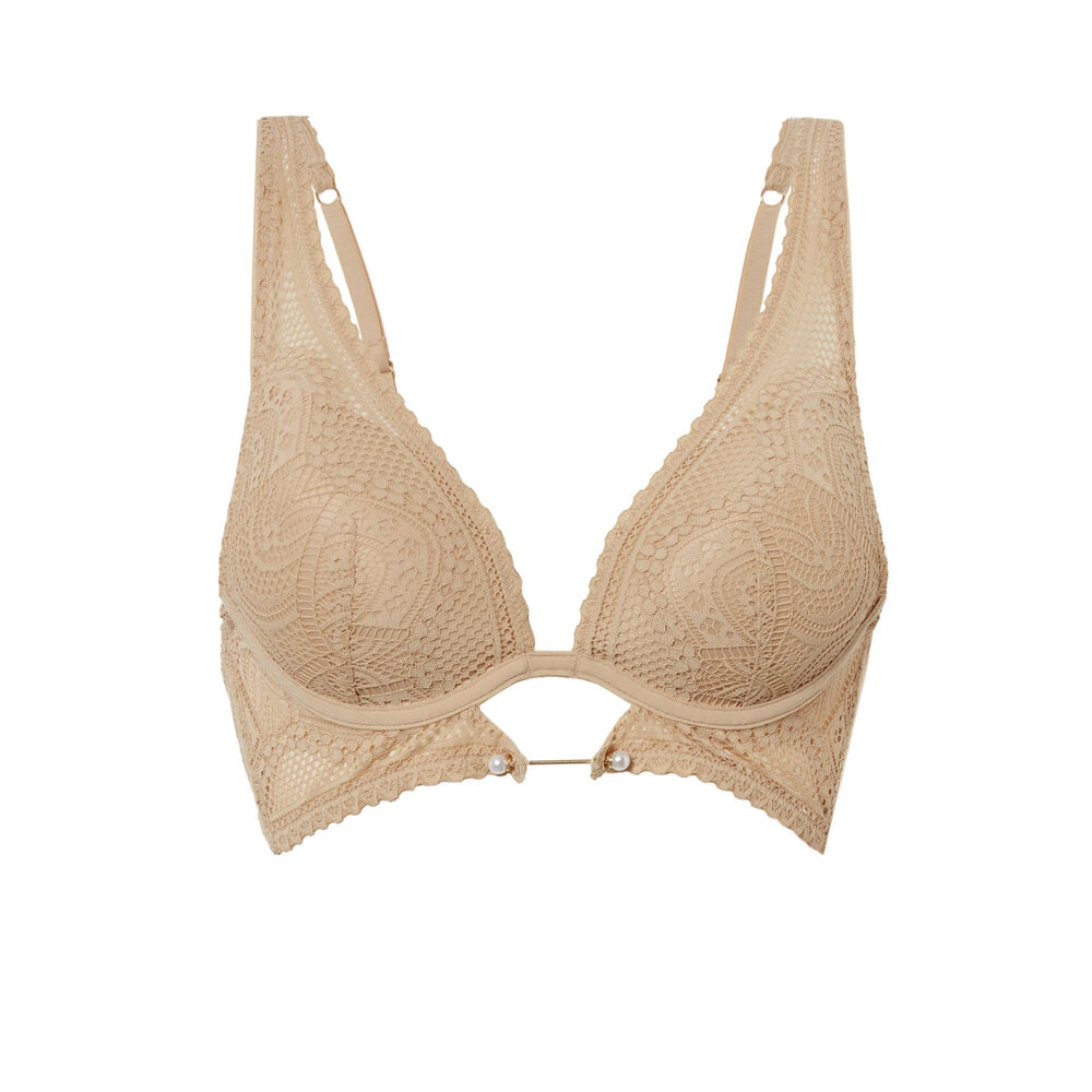 Sujetador tipo fular con detalle de perla - beige beige.