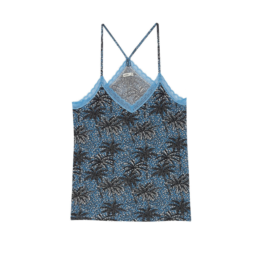Top de punto con tirantes finos y motivos de palmera - azul azul.