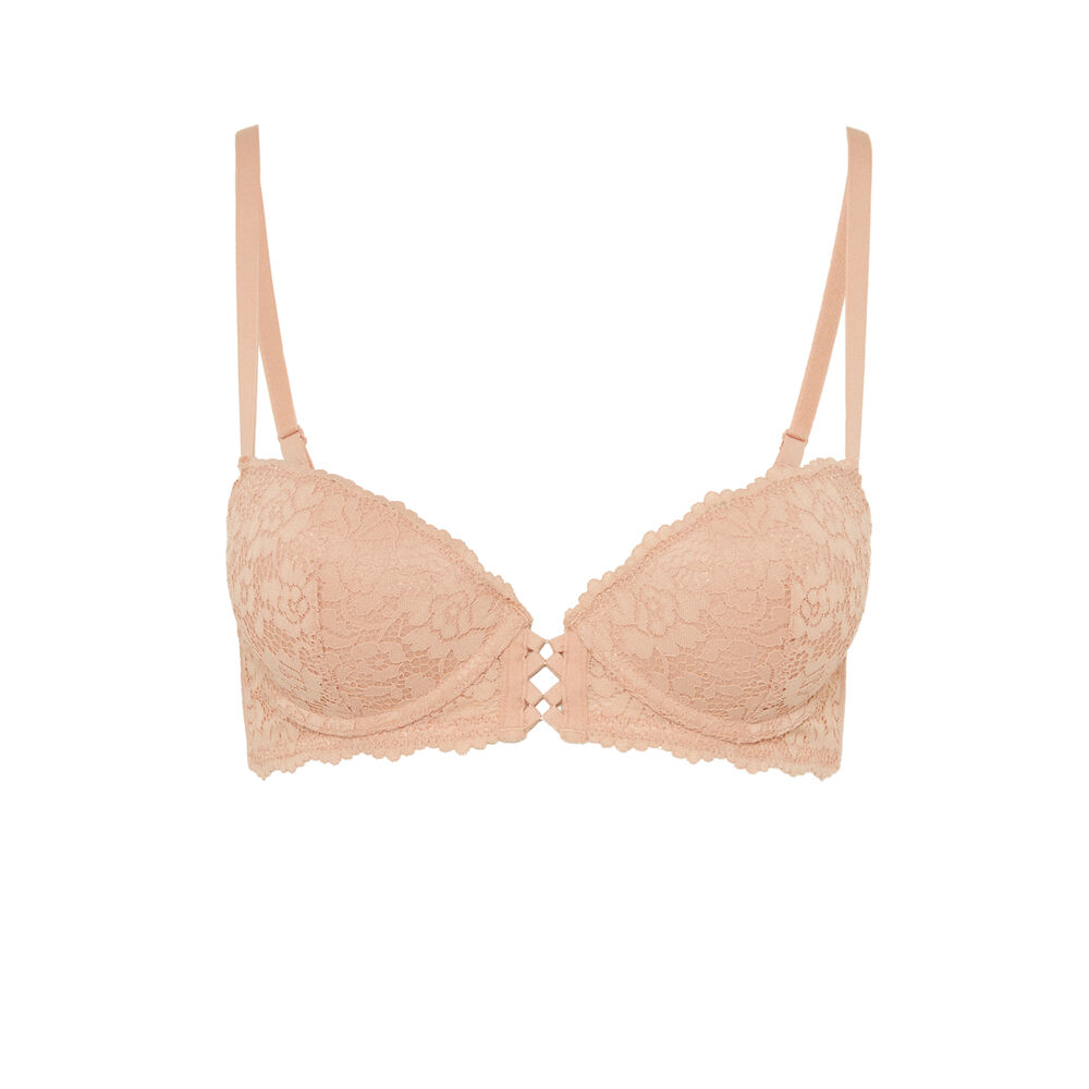Sostén push-up de encaje floral - rosa rosa.