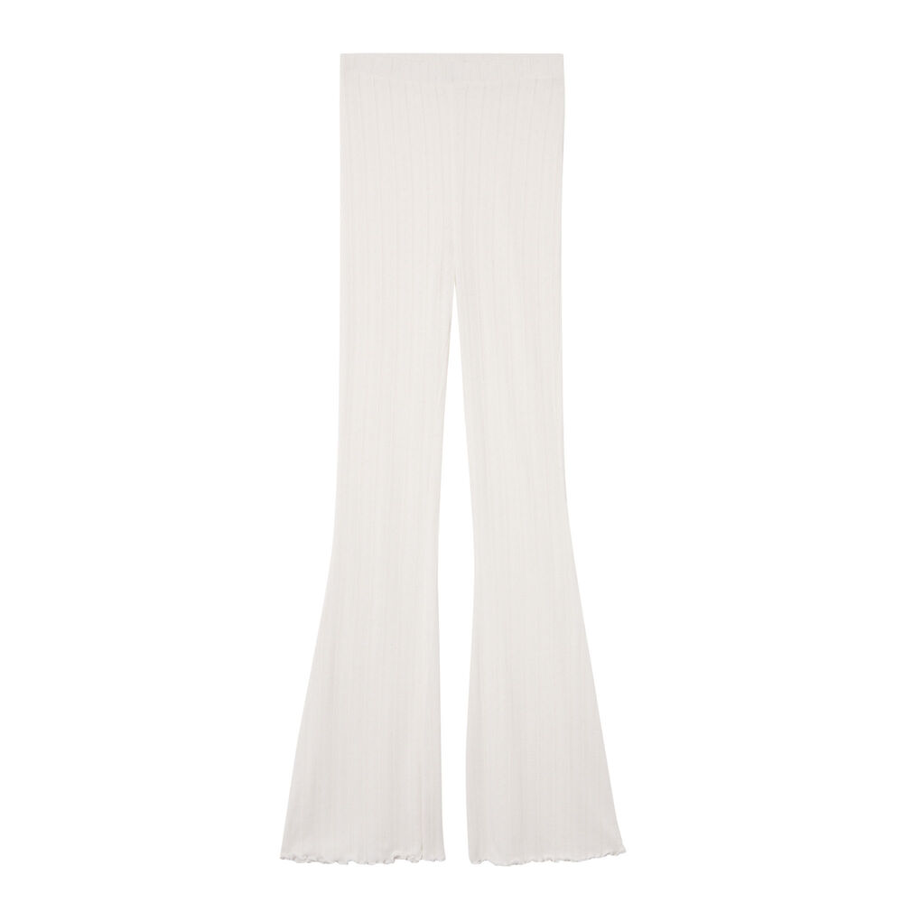 Pantalón acampanado de punto con puntitos - crudo crudo.