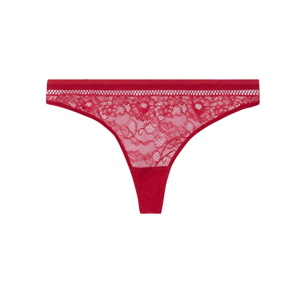 Tanga de encaje liso - rosa rosa.