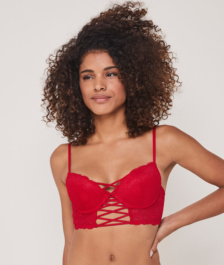 Sujetador corpiño push-up de encaje flirtiz rojo.