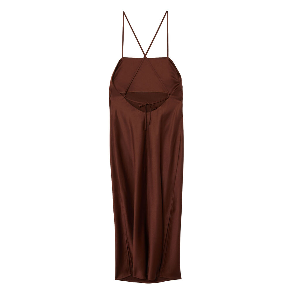 Vestido semilargo de satén con lazo en la espalda - marrón marrón.