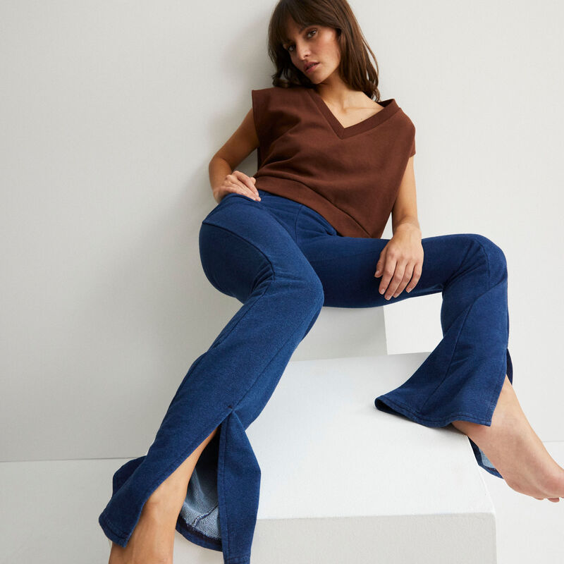 pantalón flare con abertura - azul pantalón flare con abertura - azul;