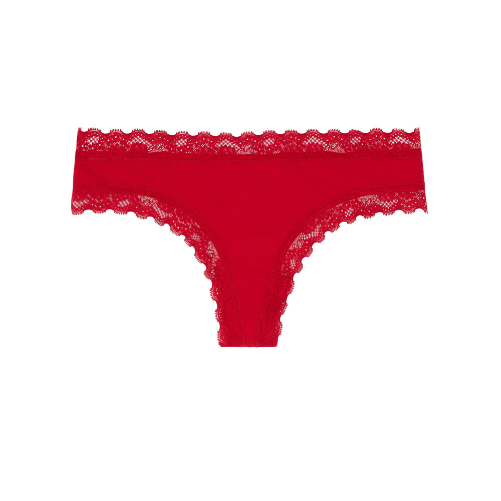 Braguita culotte de algodón con detalle de encaje - rojo rojo.
