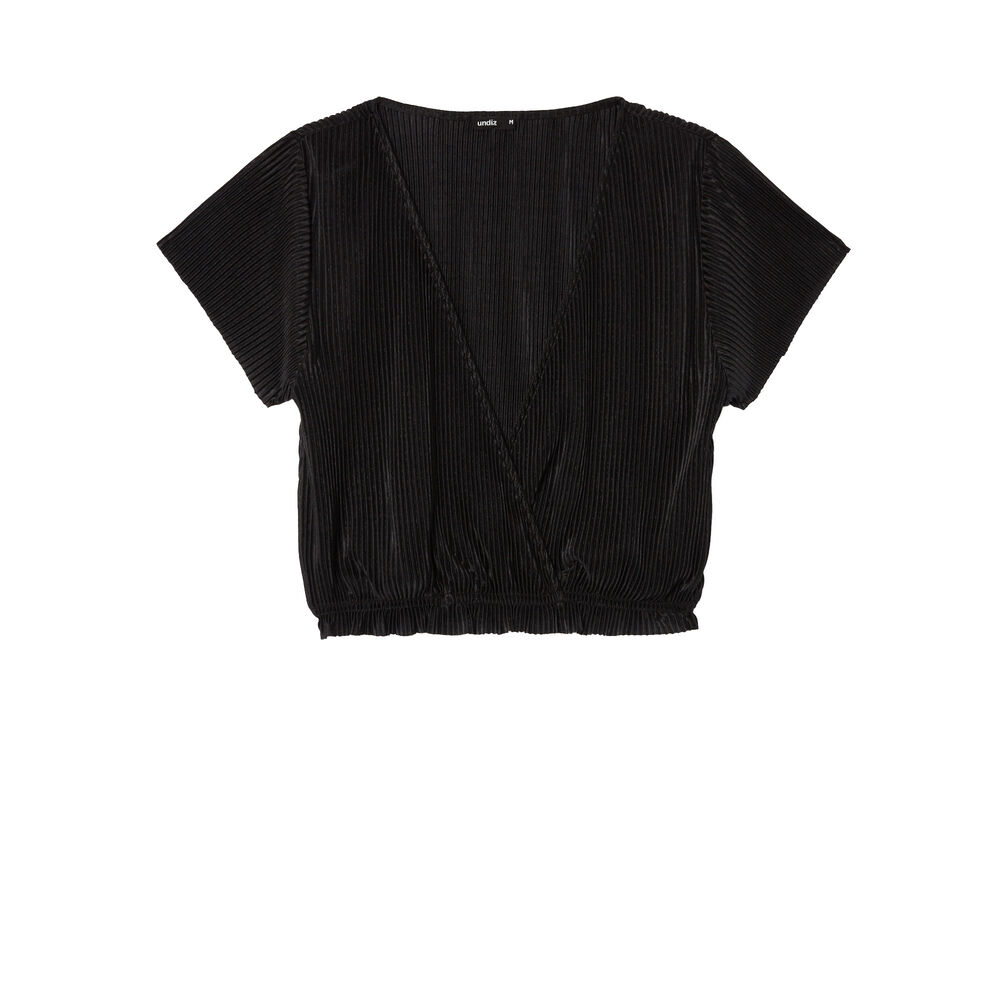 Top plisado manga corta y escote de corazón - negro negro.