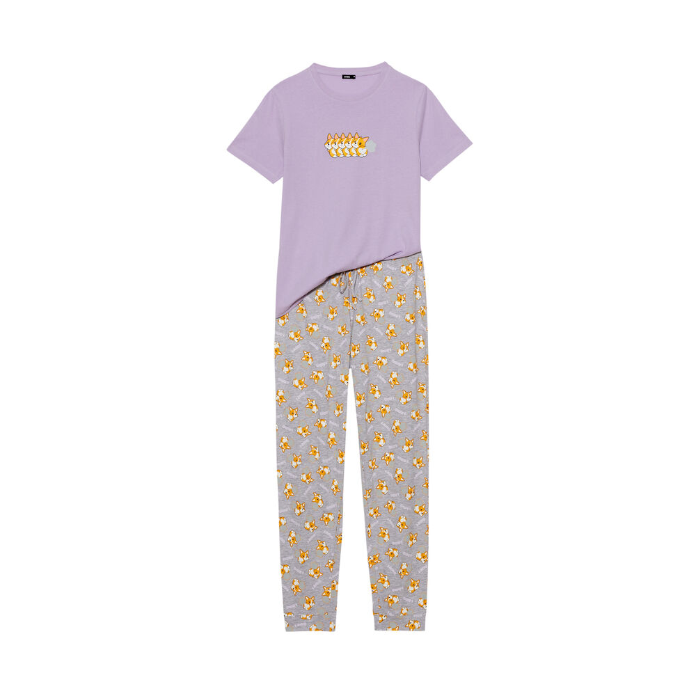 Juego de pijama de manga corta con estampado de corgi - violeta violeta.