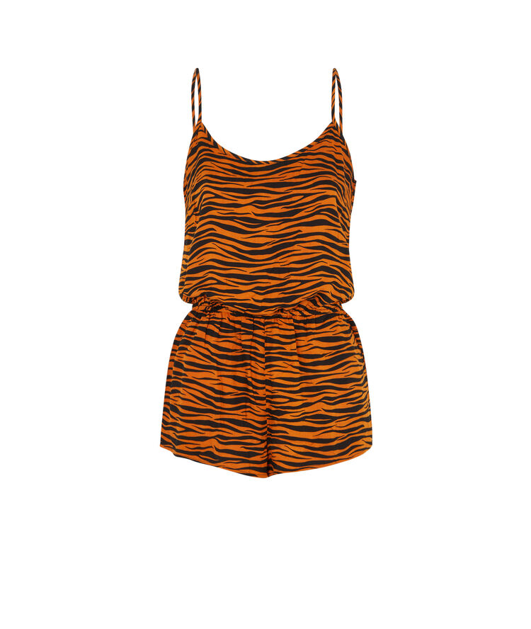 Mono corto con tirantes finos y estampado de tigre mixprintiz camel.