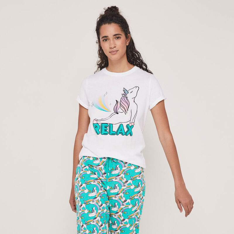 Conjunto de pijama top + pantalón estampado unicornio licornaxiz Conjunto de pijama top + pantalón estampado unicornio licornaxiz;