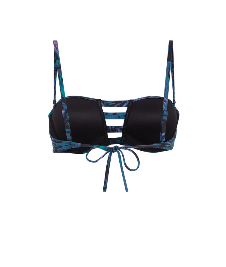 Parte de arriba de bikini bandeau estampado tropical - negro negro.