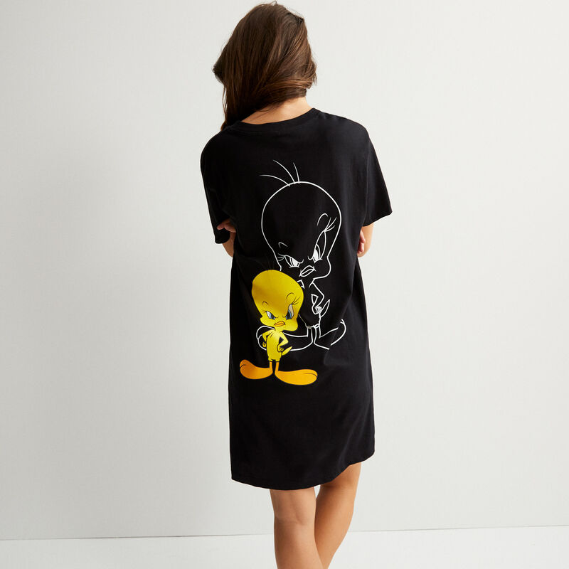 camiseta larga con estampado That's All Folks- negra camiseta larga con estampado That's All Folks- negra;