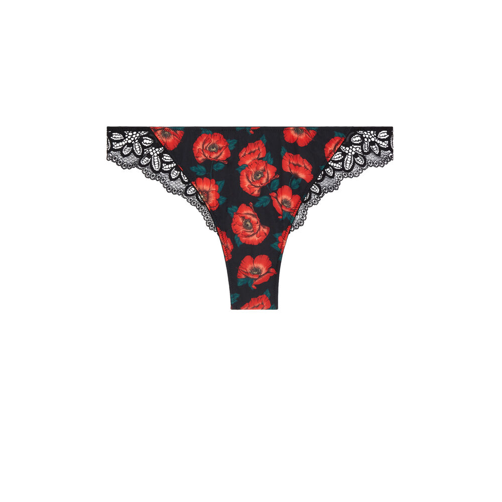 Braguita brasileña con estampado de flores - negra negro.