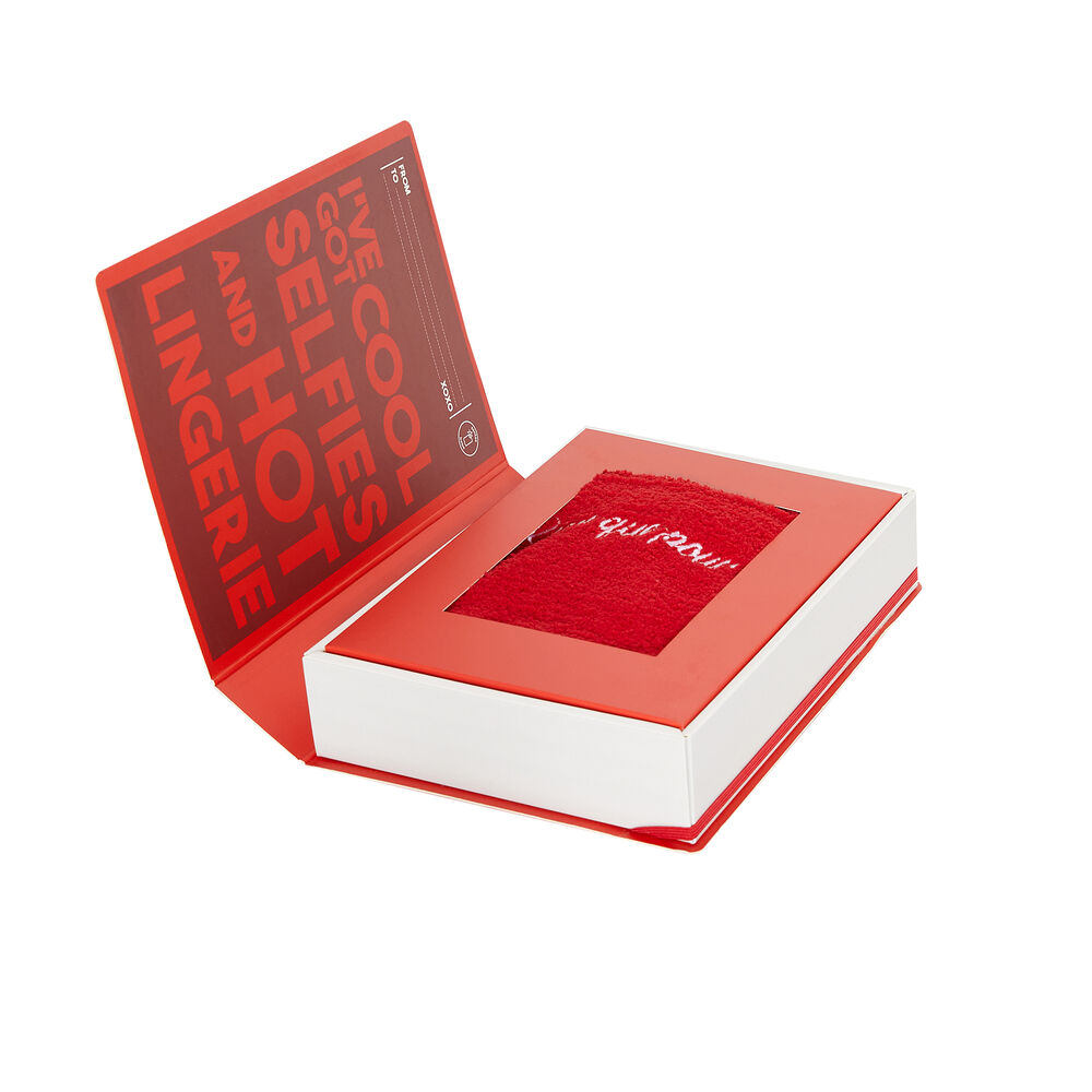 Juego sujetador y braguita brasileña con mensaje just for you - rojo rojo.