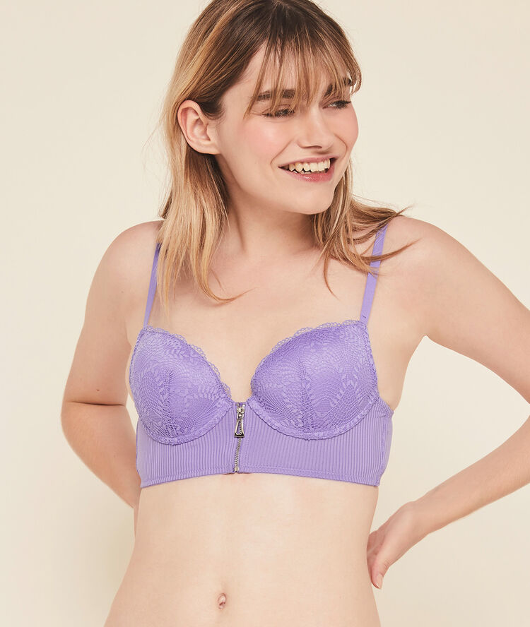 Sujetador corpiño push-up micro/encaje microribiz lavanda.