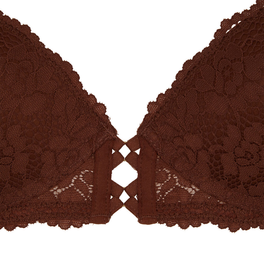 Sujetador push-up de encaje con flores - marrón marrón.