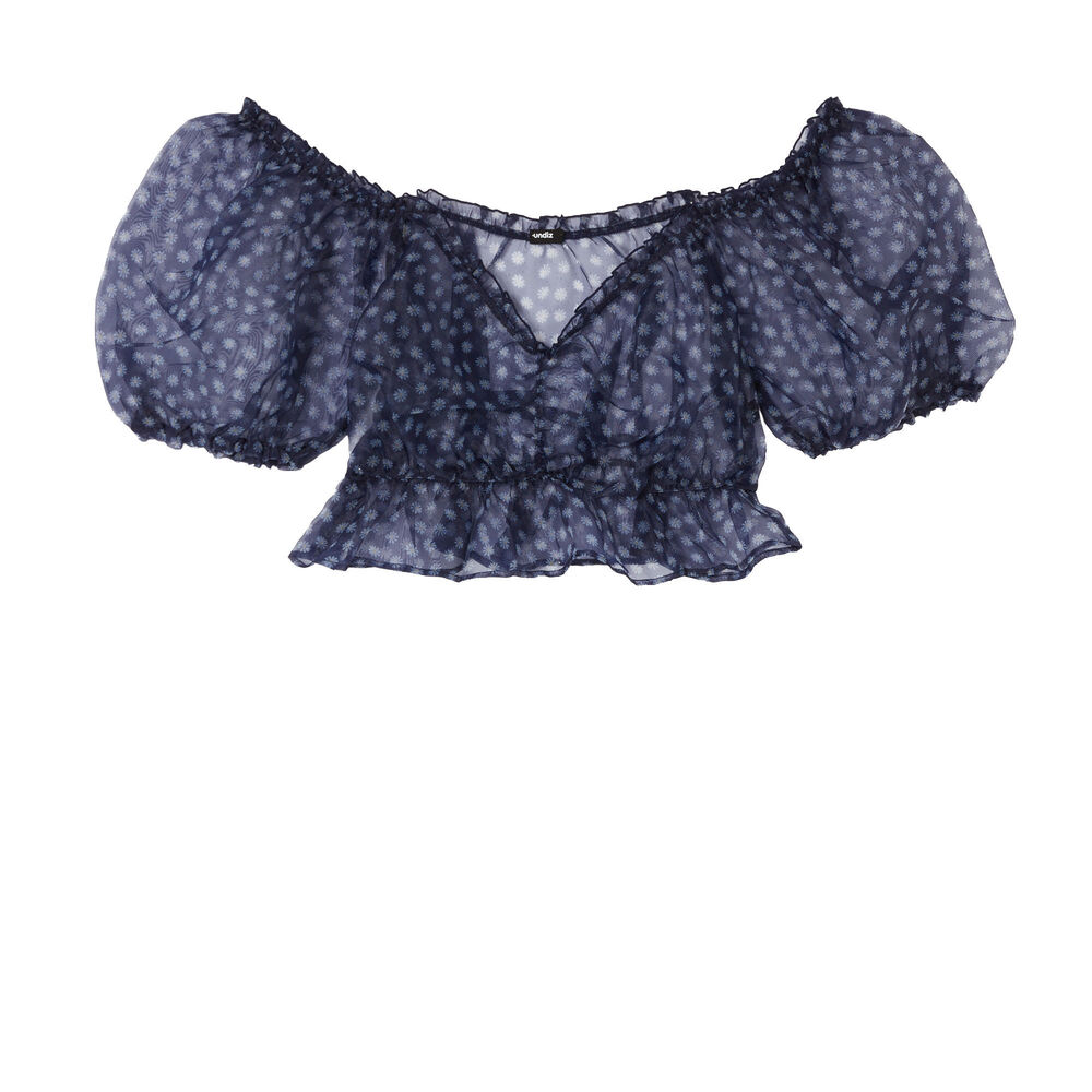 Top con manga abombada con motivos de margaritas - negro negro.