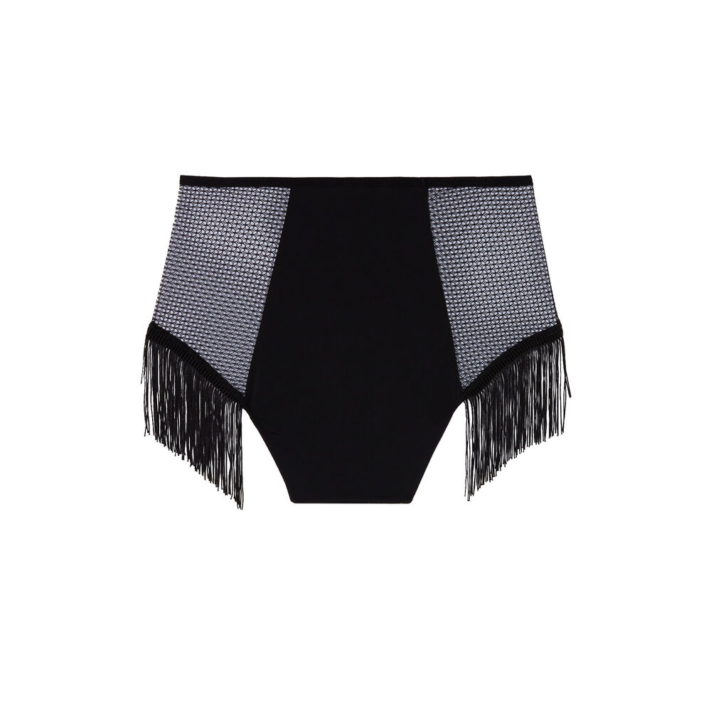 Braguita de talle alto de encaje calado con flecos - negro negro.