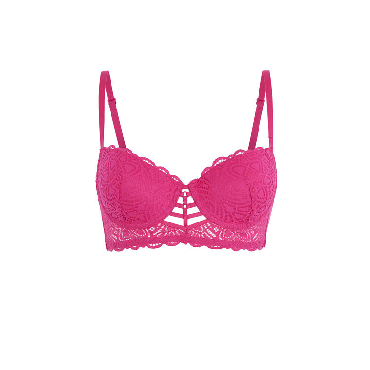 Sujetador corpiño push-up de encaje y cintas marceliz fucsia.