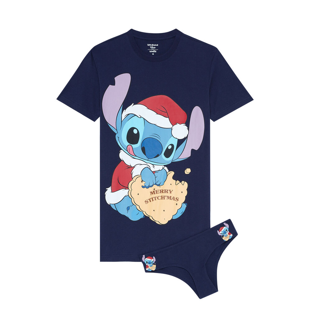Juego de pijama camiseta larga y braguita stitch - azul azul.