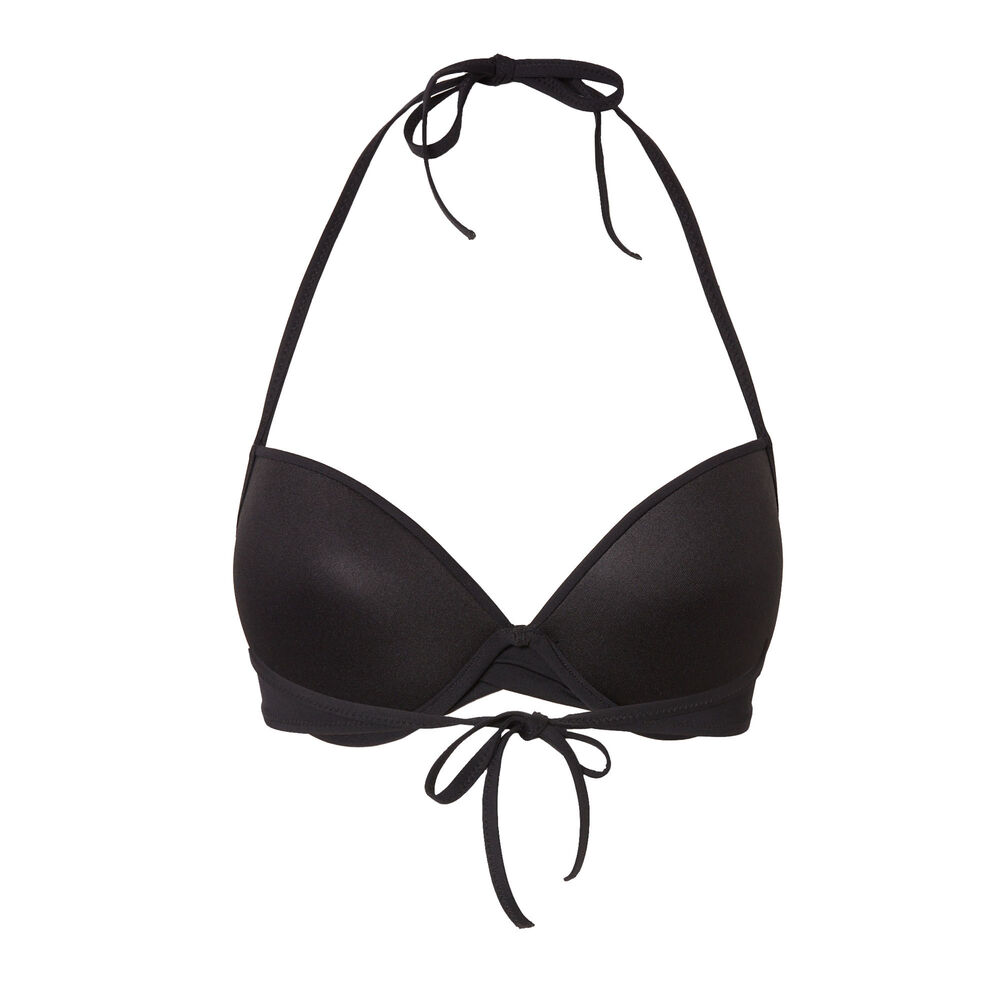 Parte de arriba de bikini push-up con escote girado - negro negro.