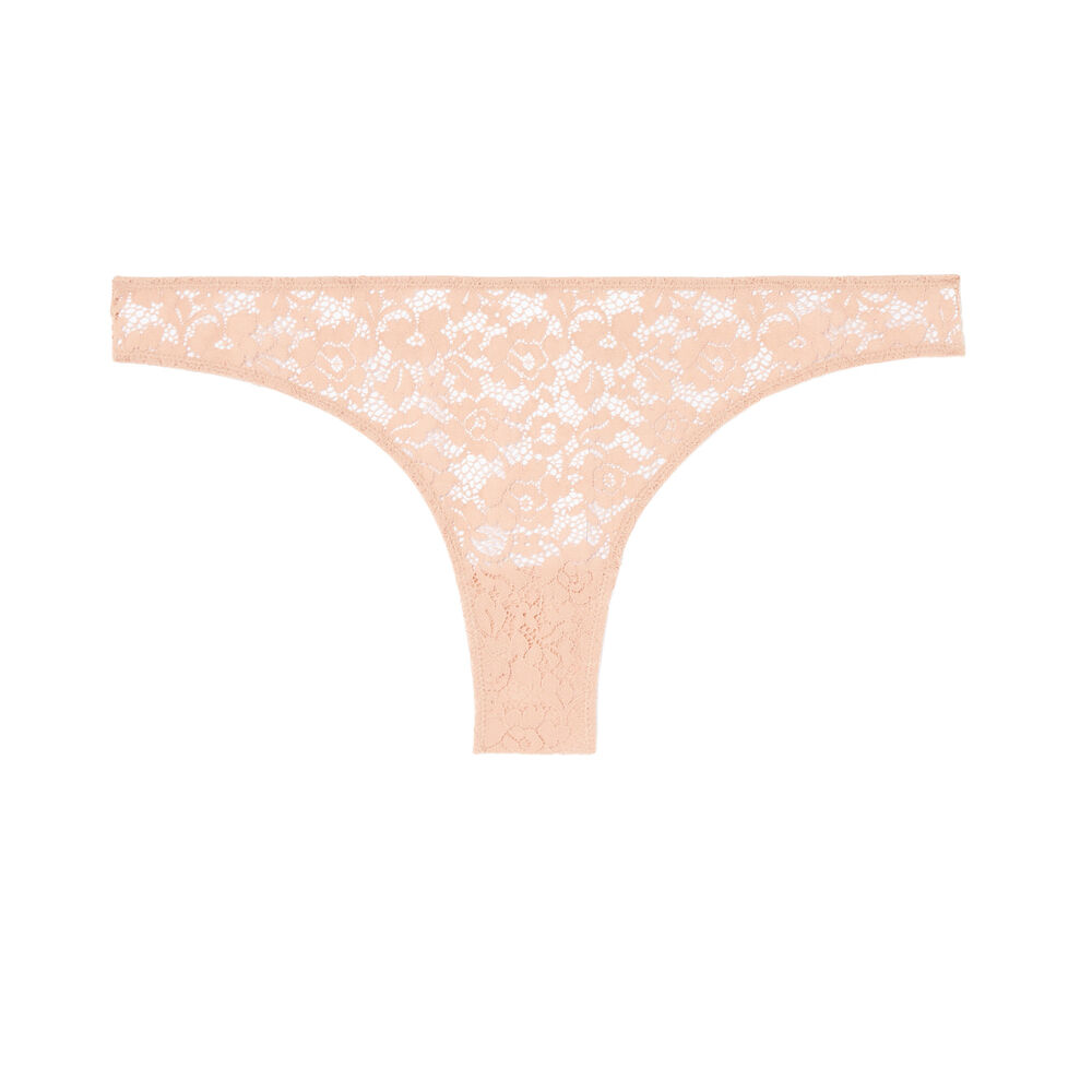 Tanga de encaje floral - rosa rosa.