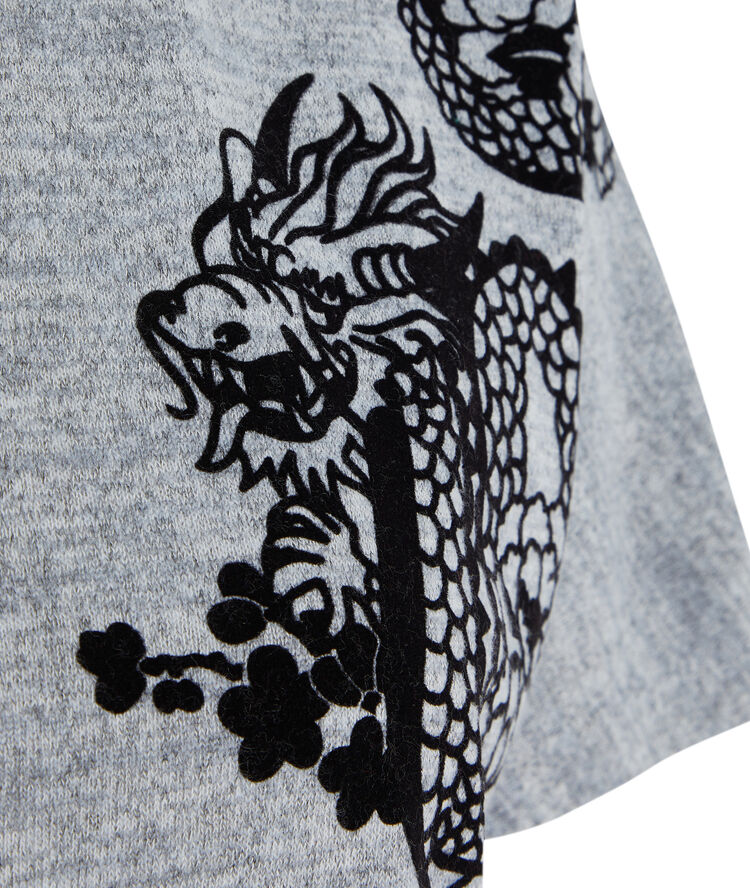 Túnica gris marga corta con detalles de dragón gris.