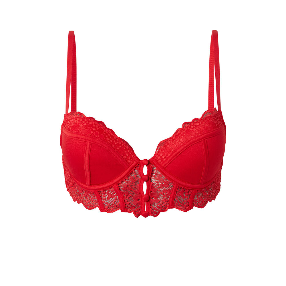 Sujetador push up texturizado con detalle de botones - rojo rojo.