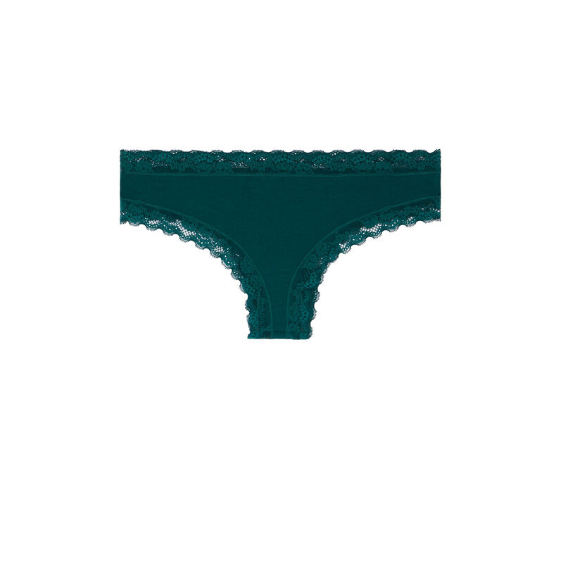 Braguita culotte de algodón con detalle de encaje - verde Braguita culotte de algodón con detalle de encaje - verde;