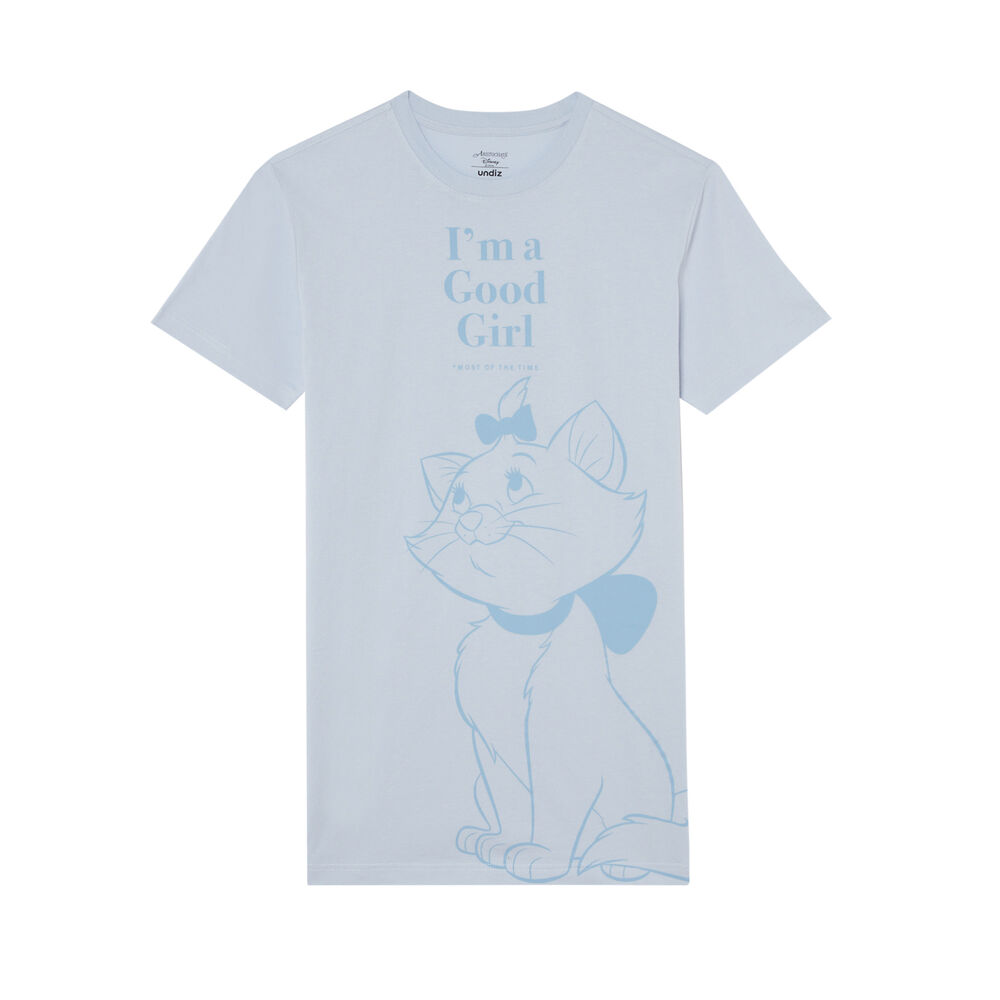 Camiseta larga con estampado de marie de los aristogatos - celeste azul.