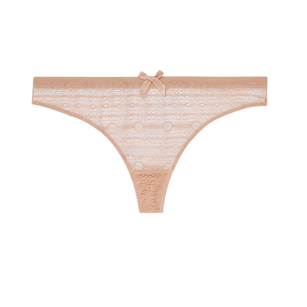 Braguita tanga de encaje con detalle de nudo - beige beige.
