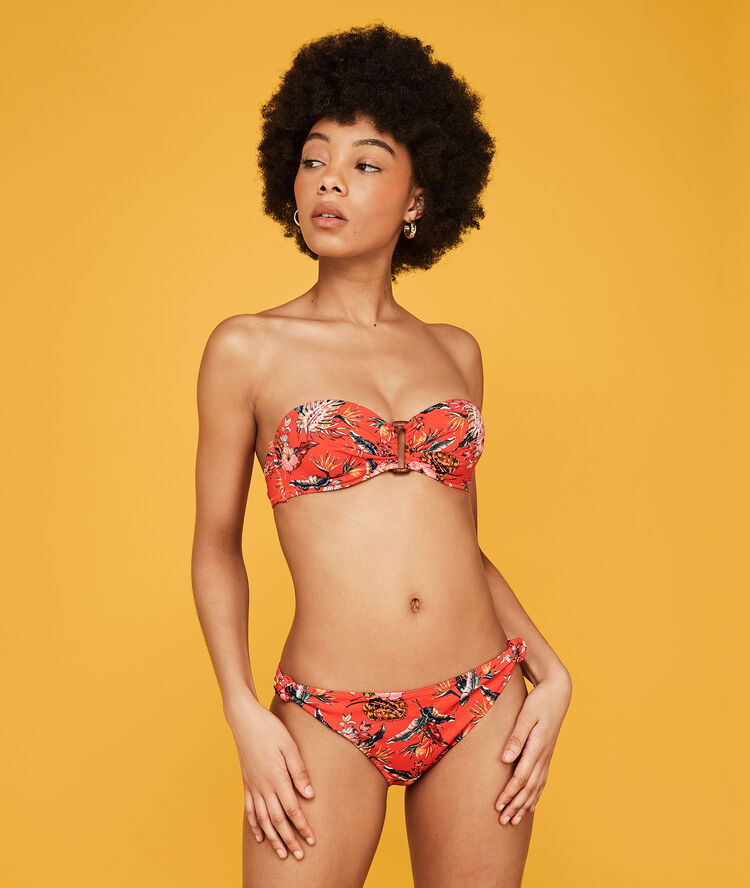 Top de bikini bandeau tropical spaniz corail.