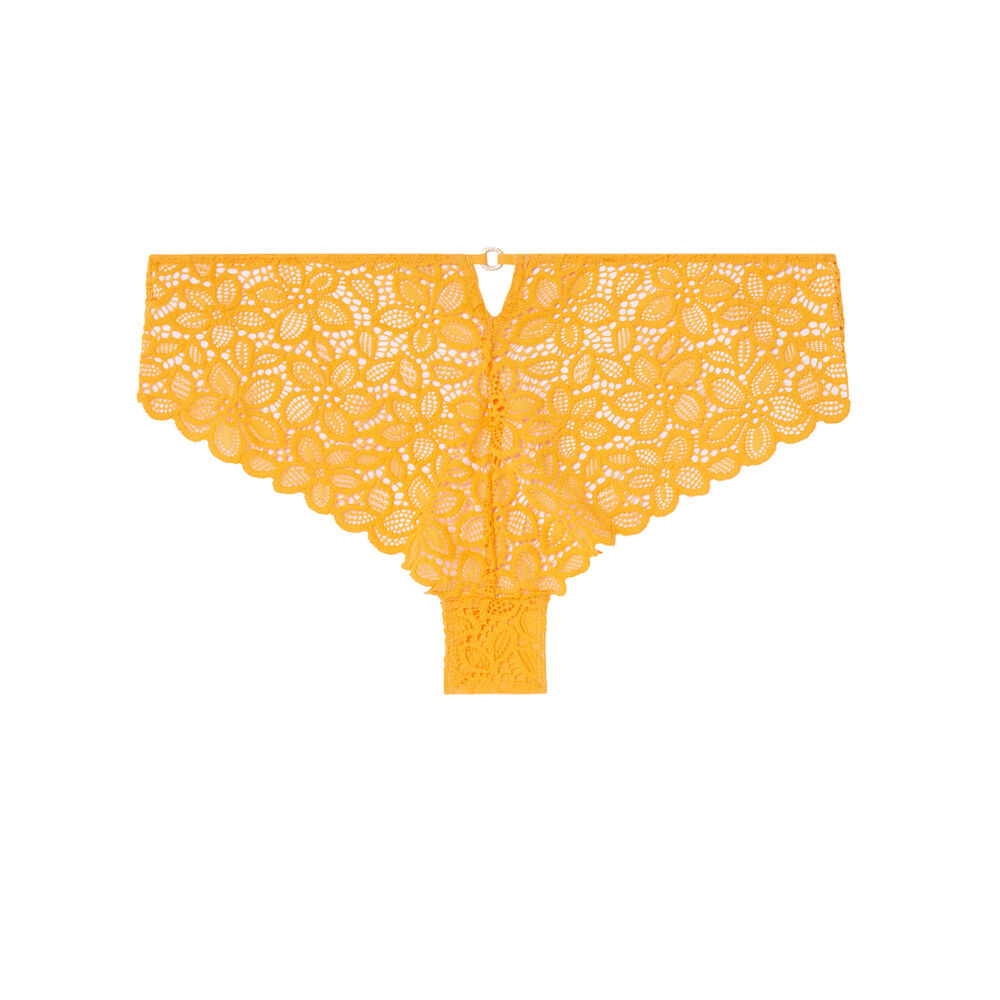 Braguita culotte de encaje con flores y detalle de aro - mango naranja.