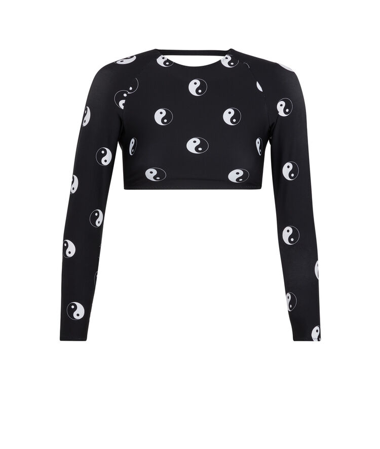 Parte de arriba de traje de baño crop top yin y yang - negro negro.