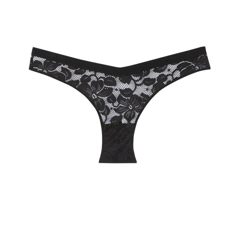 Braguita brasileña en V de encaje floral - negra Braguita brasileña en V de encaje floral - negra;
