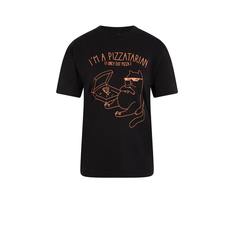 Top de manga corta con estampado de pizza - negro Top de manga corta con estampado de pizza - negro;