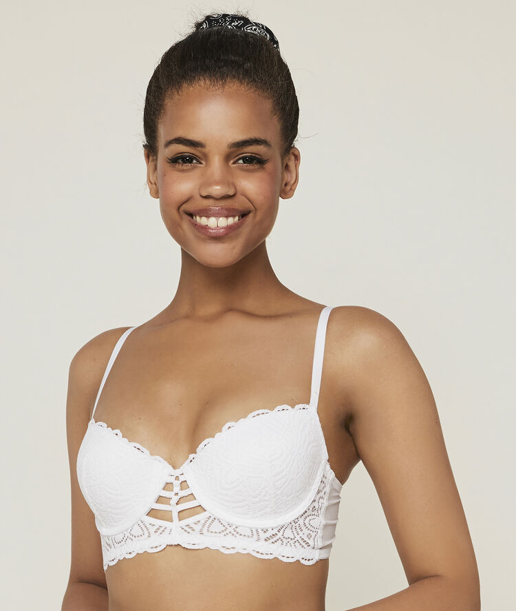 Sujetador corpiño push-up de encaje y cintas marceliz blanco.